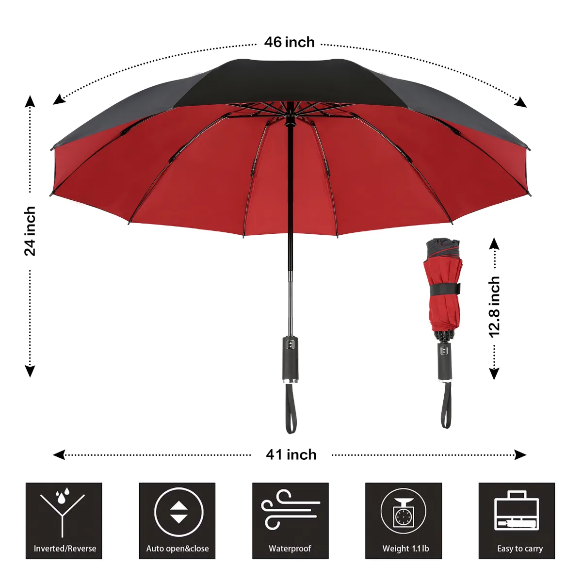 46" Arc Auto-open Inverted Folding Umbrella